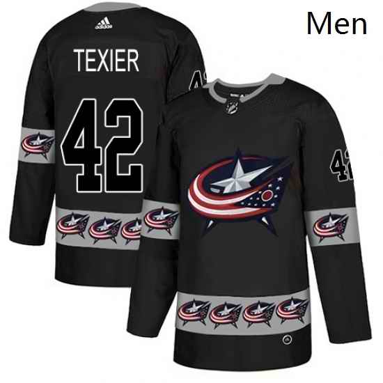 Mens Adidas Columbus Blue Jackets 42 Alexandre Texier Authentic Black Team Logo Fashion NHL Jersey